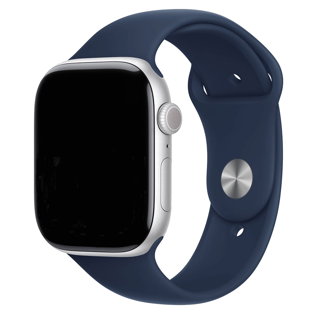Apple Watch bandje Siliconen Sport - Donker Blauw - Voor Apple iWatch alle Ultra 10/9/8/7/6/5/4/3/ alle SE - 42/44/45/46/49 mm - Maat S/M - iDenn