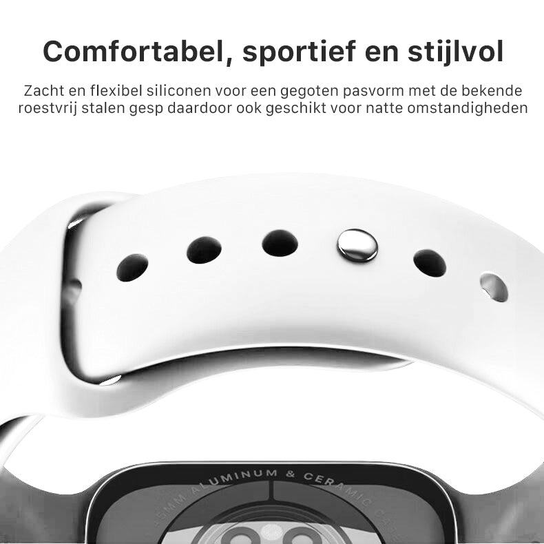iDenn® Siliconen Sport Bandje voor Apple Watch - Sport bandje - Wit - Voor Apple iWatch Ultra 10/9/8/7/6/5/4/3/ alle SE - 42/44/45/46/49 mm - Maat S/M