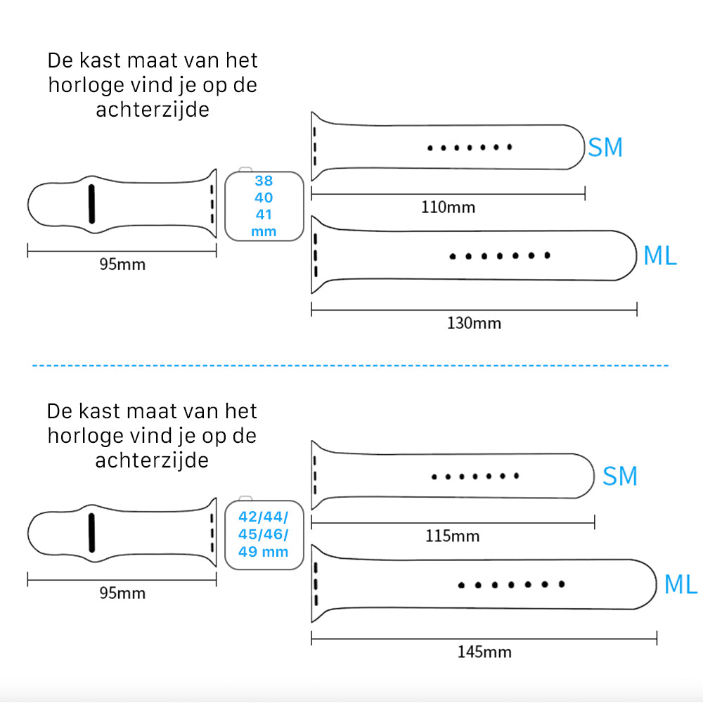 iDenn® Siliconen Sport Bandje voor Apple Watch - Sport bandje - Wit - Voor Apple iWatch Ultra 10/9/8/7/6/5/4/3/ alle SE - 42/44/45/46/49 mm - Maat S/M