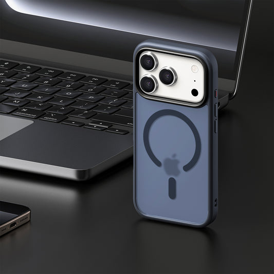 iPhone 17 Pro hoesje Transparant Mat Donker Blauw MagSafe - iDenn