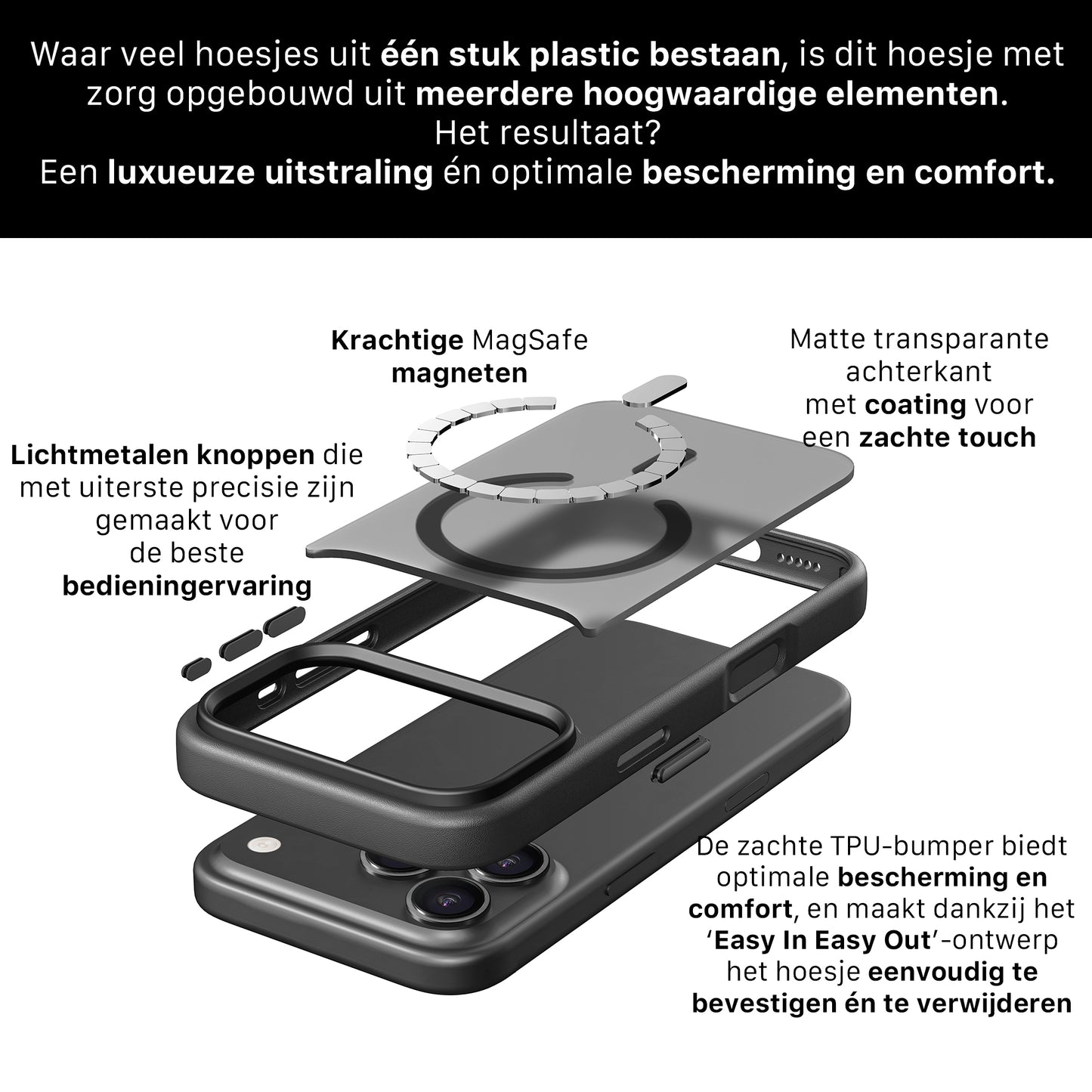 iPhone 17 Pro hoesje Transparant Mat Zwart MagSafe - iDenn