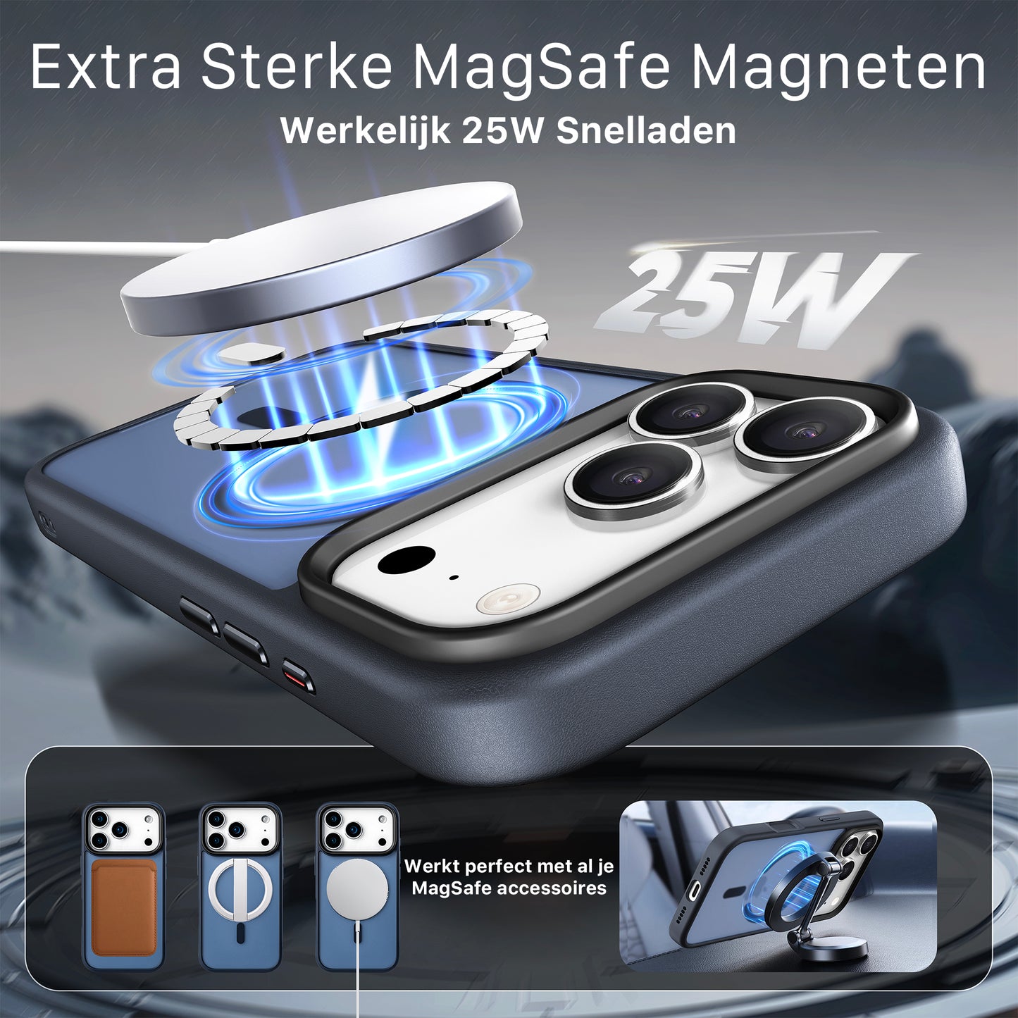 iPhone 17 Pro Max hoesje Transparant Mat Donker Blauw MagSafe - iDenn