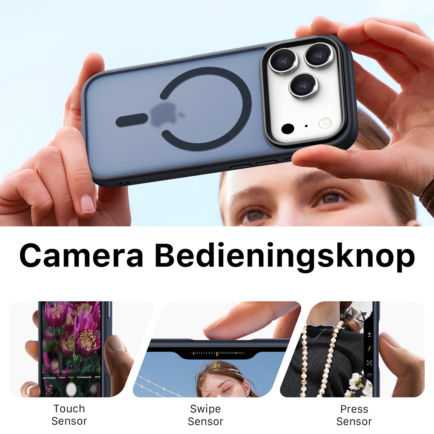 iPhone 17 Pro Max hoesje Transparant Mat Donker Blauw MagSafe - iDenn