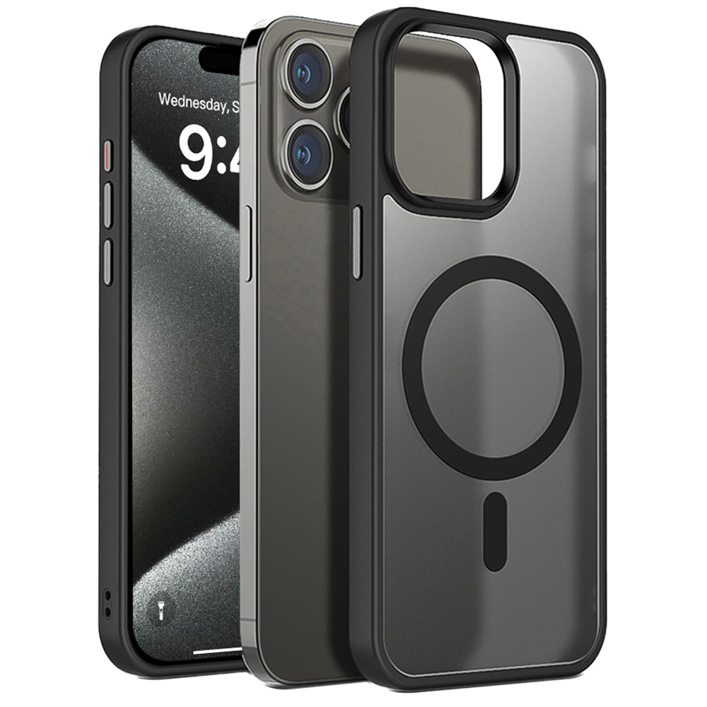 iPhone 15 Pro hoesje Transparant Mat Zwart MagSafe - iDenn