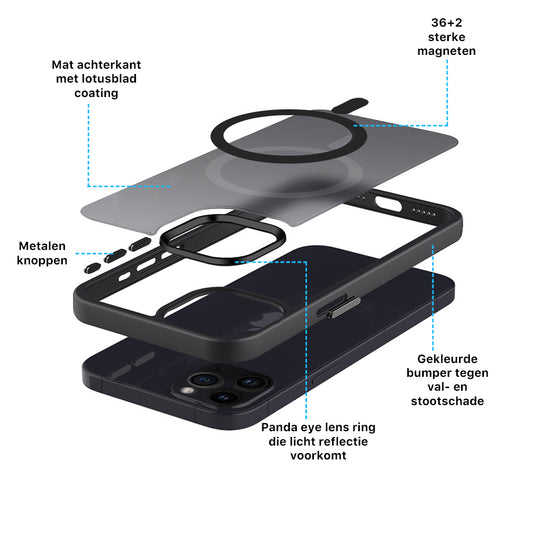 iPhone 15 Pro Max hoesje Transparant Mat Zwart MagSafe - iDenn