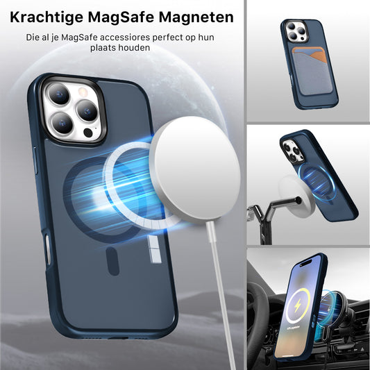 iPhone 16 Pro hoesje Transparant Mat Donker Blauw MagSafe - iDenn