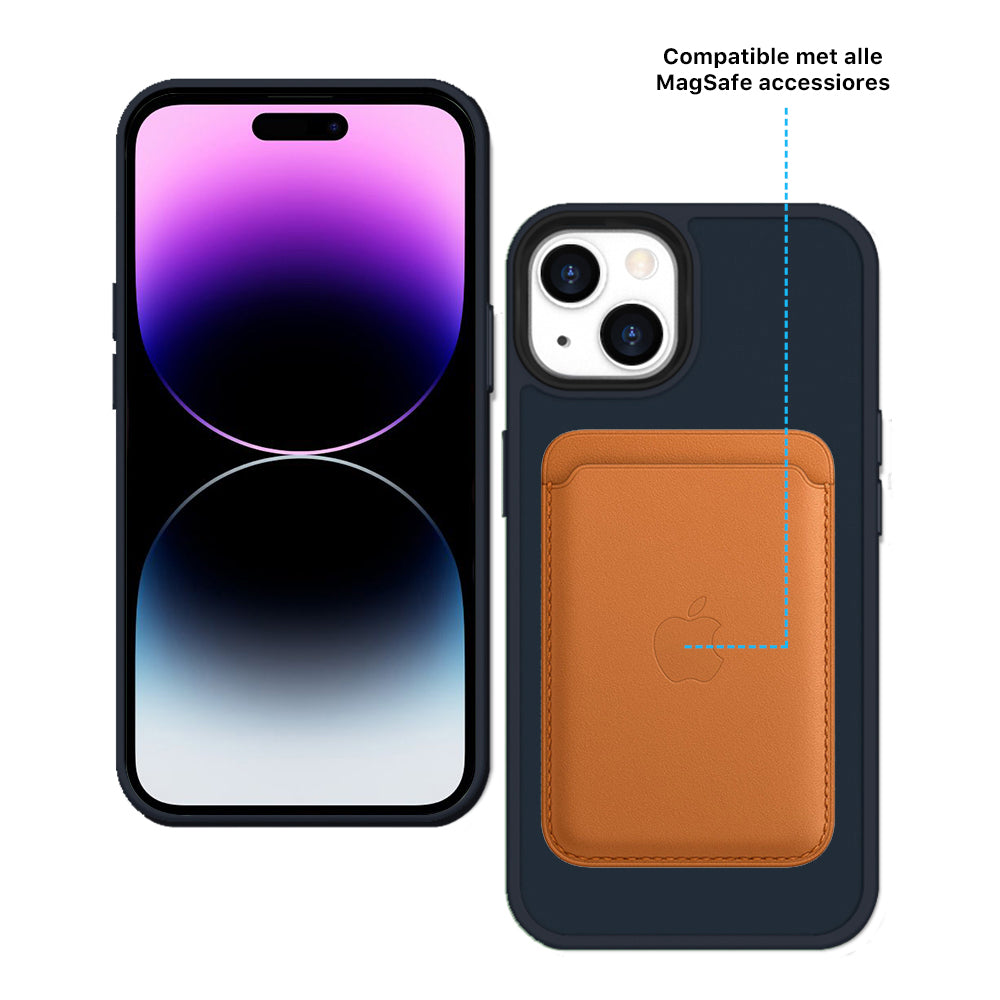 iDenn® hoesje voor iPhone 14 6,1 inch Transparant Mat Donker Blauw MagSafe