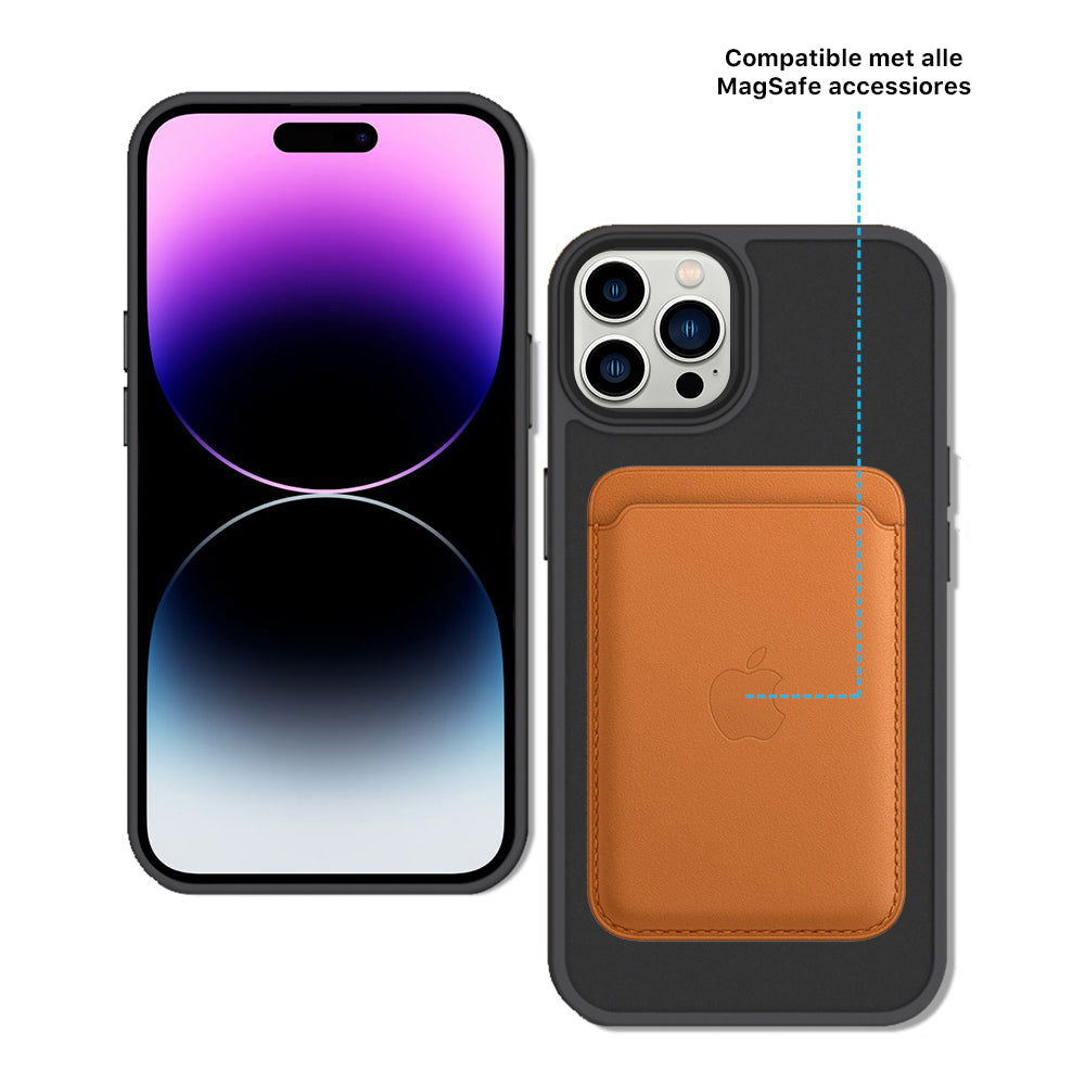 iDenn® hoesje voor iPhone 14 Pro 6,1 inch Transparant Mat Zwart MagSafe