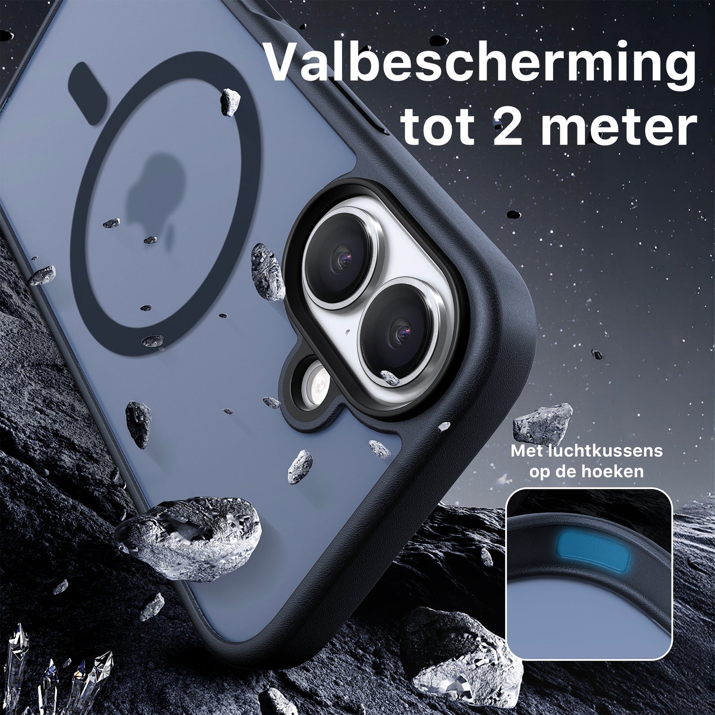 iPhone 17 hoesje Transparant Mat Donker Blauw  MagSafe - iDenn