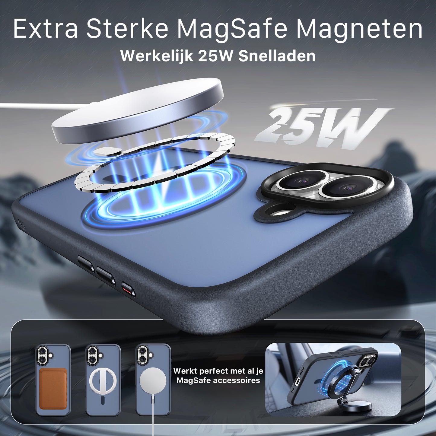 iPhone 17 hoesje Transparant Mat Donker Blauw  MagSafe - iDenn