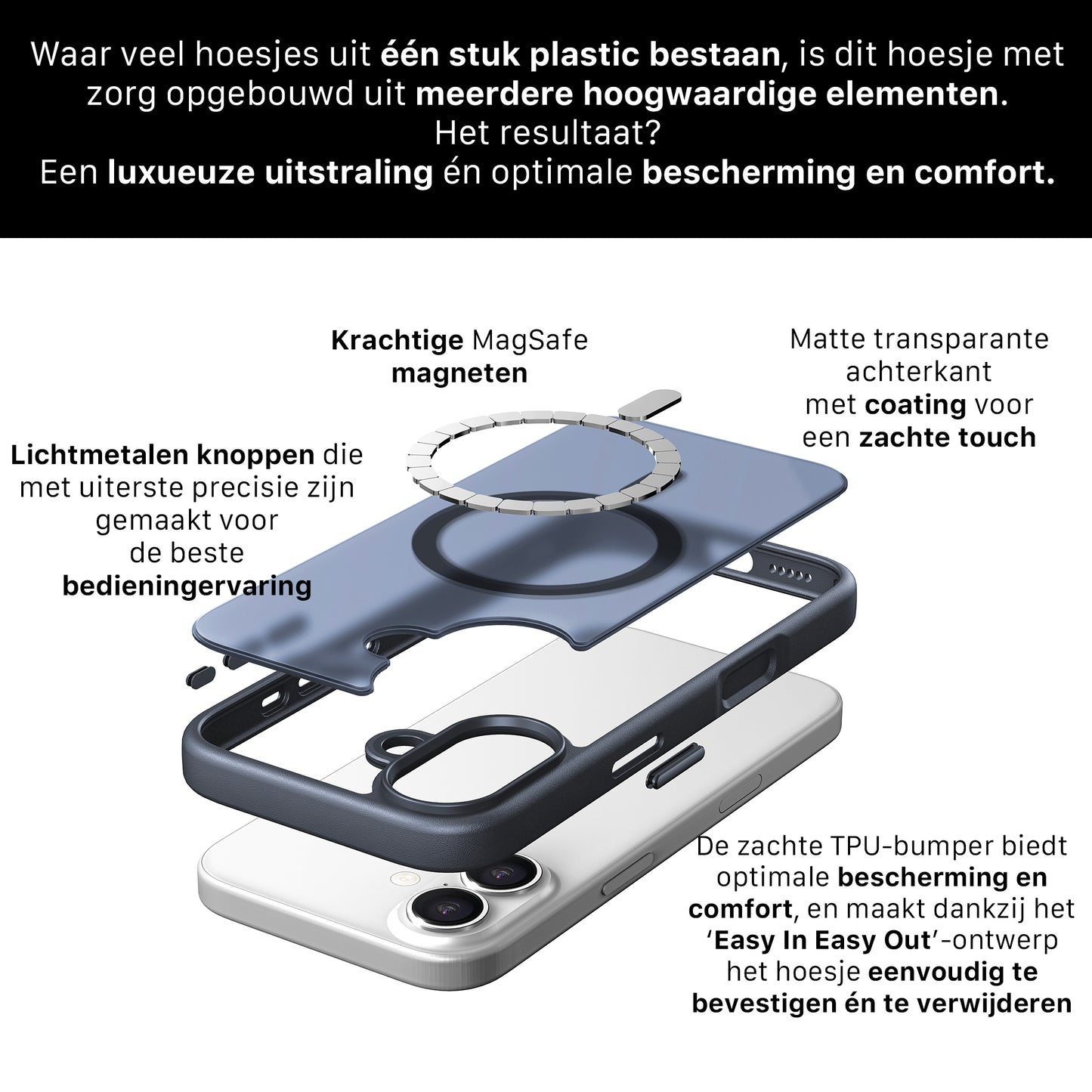 iPhone 17 hoesje Transparant Mat Donker Blauw  MagSafe - iDenn
