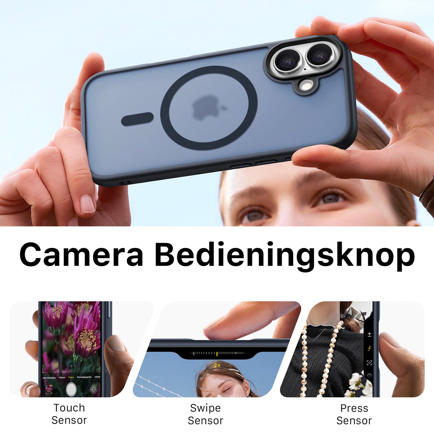 iPhone 17 hoesje Transparant Mat Donker Blauw  MagSafe - iDenn