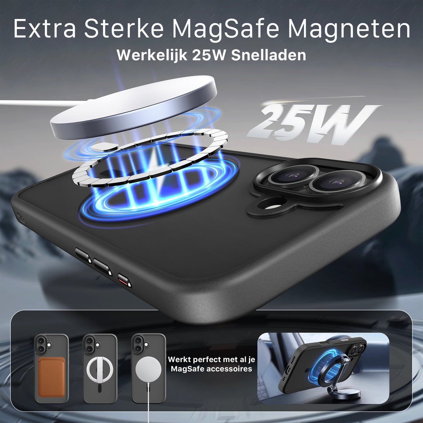 iPhone 17 hoesje Transparant Mat Zwart MagSafe - iDenn