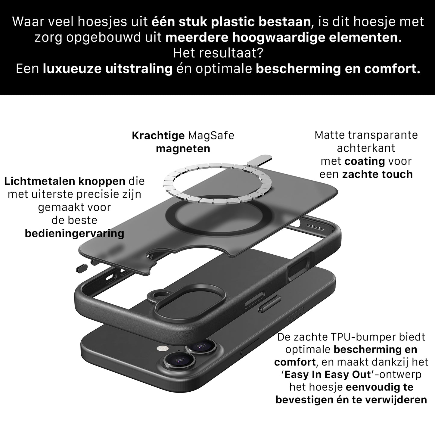 iPhone 17 hoesje Transparant Mat Zwart MagSafe - iDenn