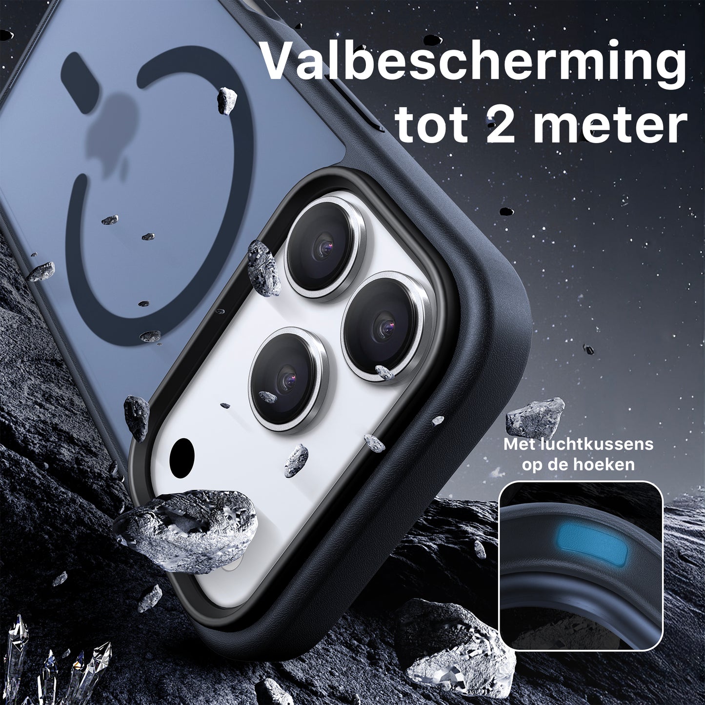 iPhone 17 Pro hoesje Transparant Mat Donker Blauw MagSafe - iDenn