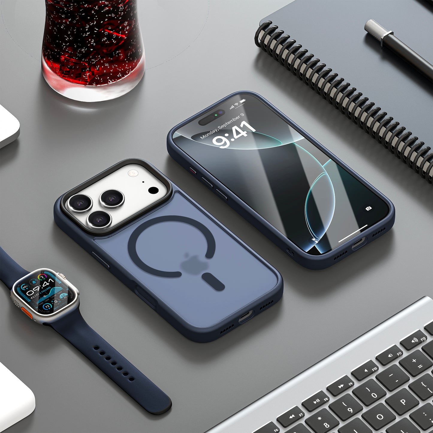 iPhone 17 Pro hoesje Transparant Mat Donker Blauw MagSafe - iDenn
