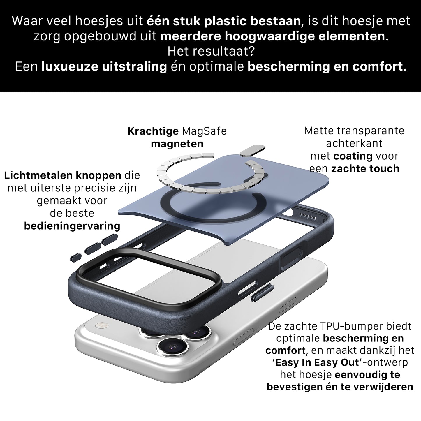 iPhone 17 Pro hoesje Transparant Mat Donker Blauw MagSafe - iDenn