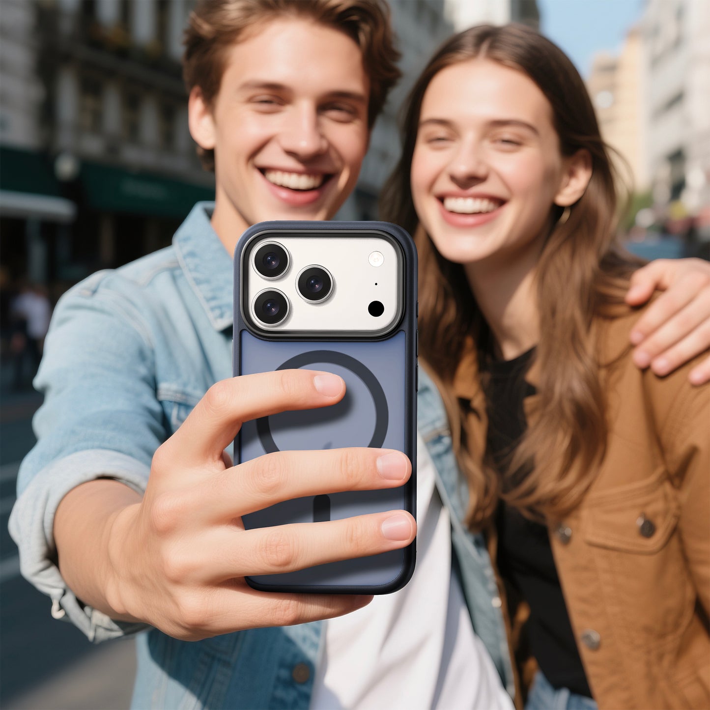 iPhone 17 Pro hoesje Transparant Mat Donker Blauw MagSafe - iDenn