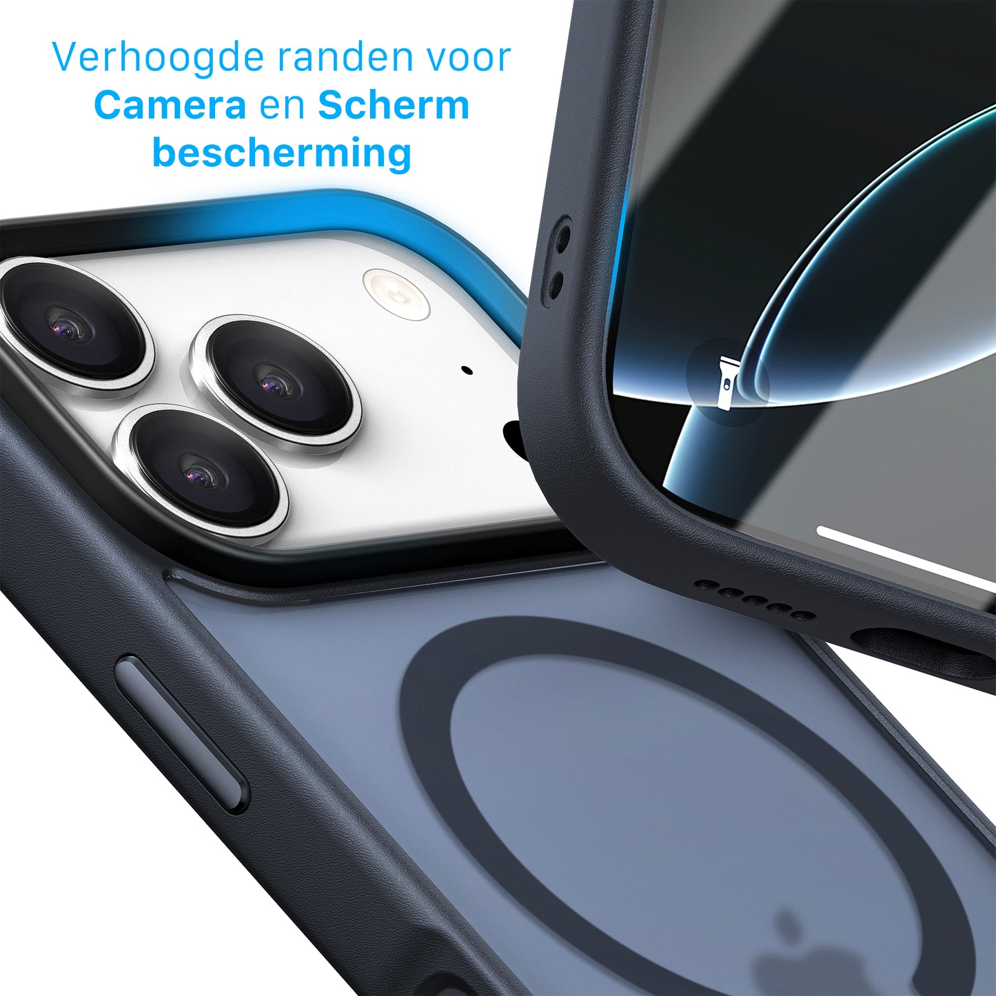 iPhone 17 Pro Max hoesje Transparant Mat Donker Blauw MagSafe - iDenn