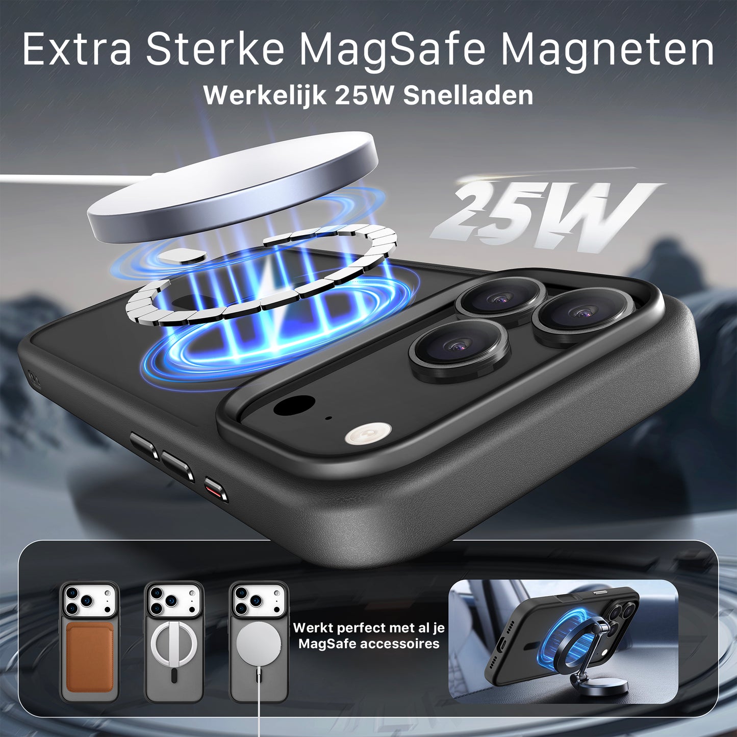 iPhone 17 Pro Max hoesje Transparant Mat Zwart MagSafe - iDenn