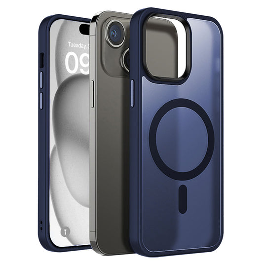 iDenn® hoesje voor iPhone 15 Transparant Mat Donker Blauw MagSafe