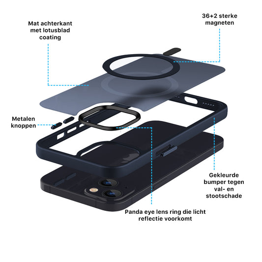 iDenn® hoesje voor iPhone 15 Transparant Mat Donker Blauw MagSafe