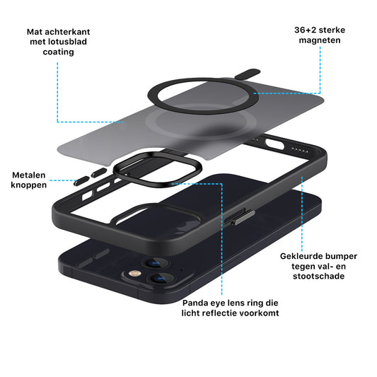 iPhone 15 6,1 inch Transparant Mat Zwart MagSafe