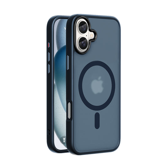 iDenn® hoesje voor iPhone 16 Mat Transparant Donker Blauw geschikt voor MagSafe - 6,1 inch