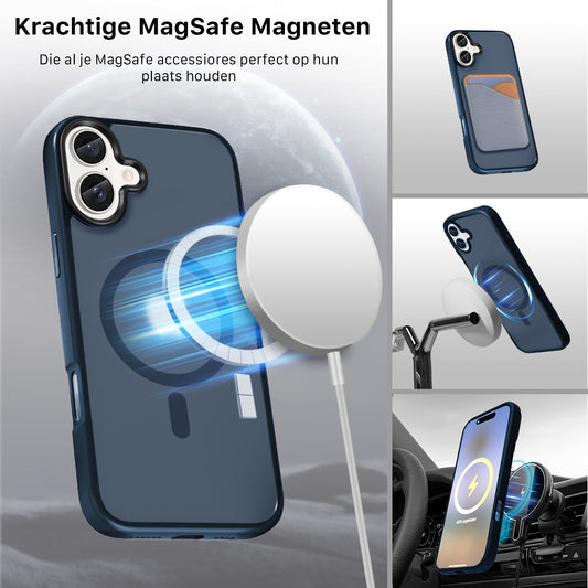 iDenn® hoesje voor iPhone 16 Mat Transparant Donker Blauw geschikt voor MagSafe - 6,1 inch