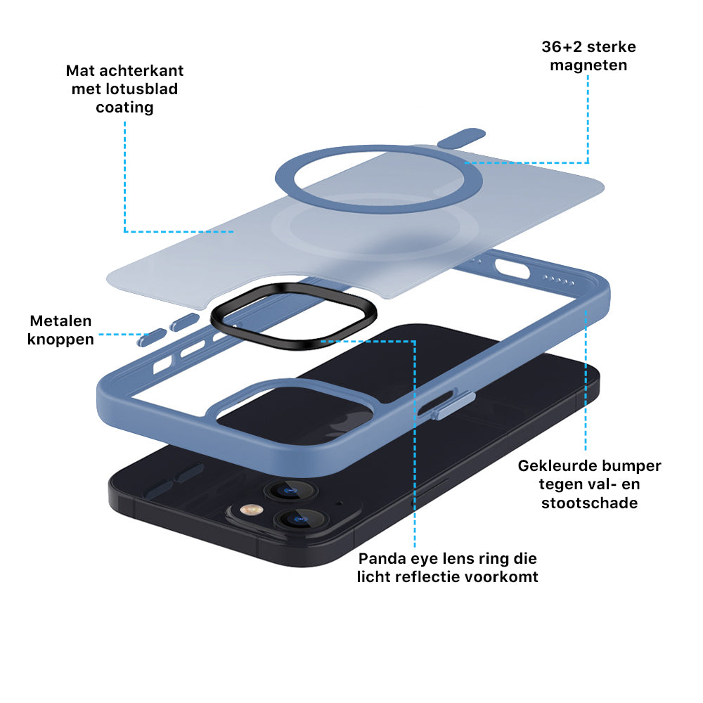 iPhone 14 6,1 inch Transparant Mat Licht Blauw MagSafe