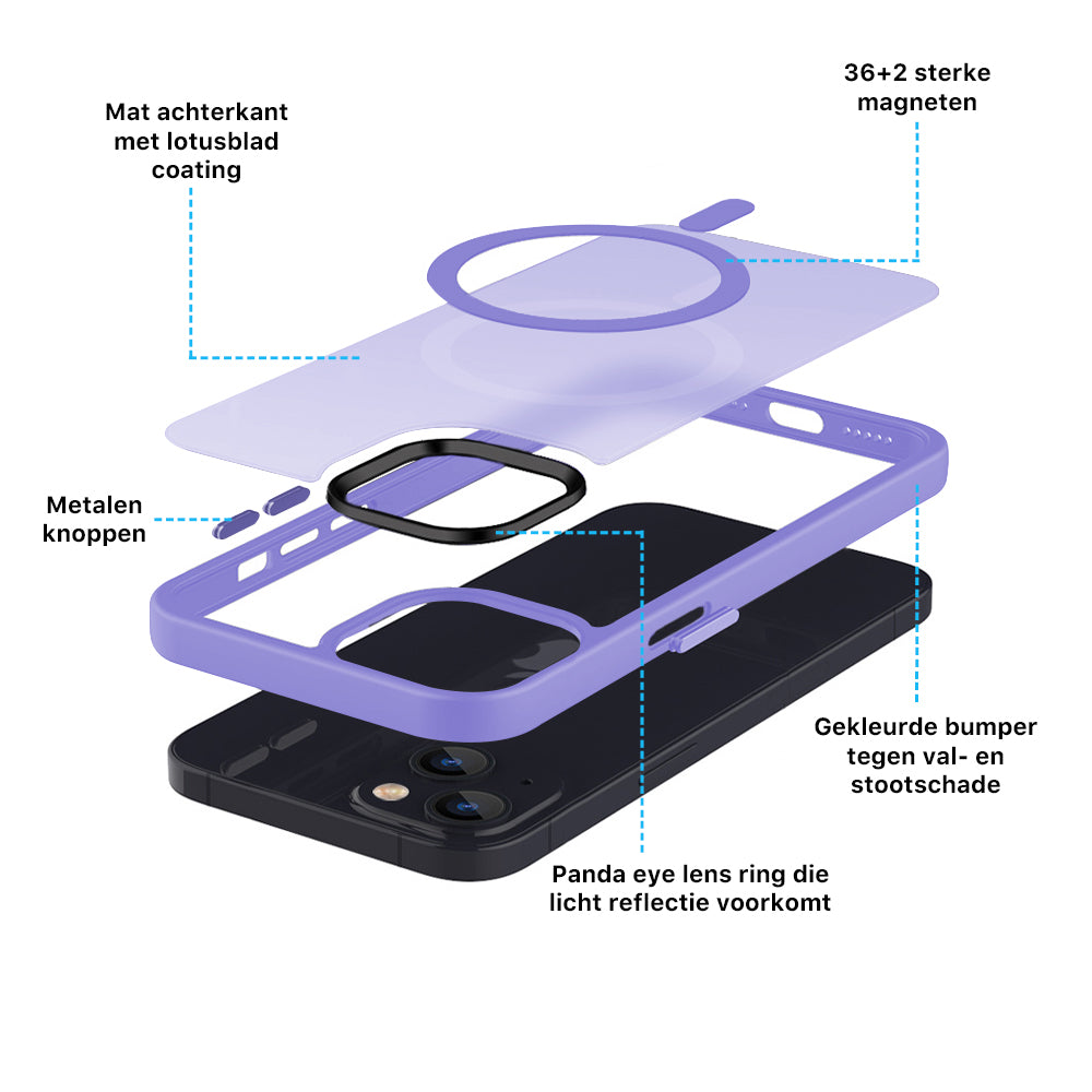 iPhone 14 6,1 inch Transparant Mat Paars MagSafe