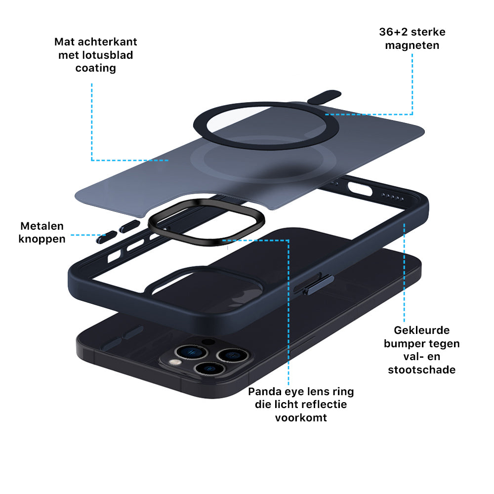 iDenn® hoesje voor iPhone 14 Pro 6,1 inch Transparant Mat Donker Blauw MagSafe