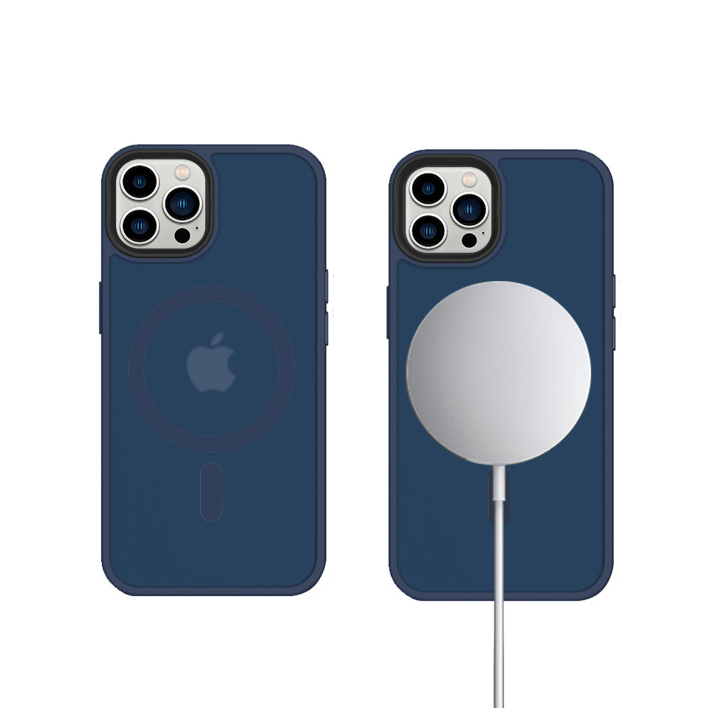iDenn® hoesje voor iPhone 14 Pro 6,1 inch Transparant Mat Donker Blauw MagSafe