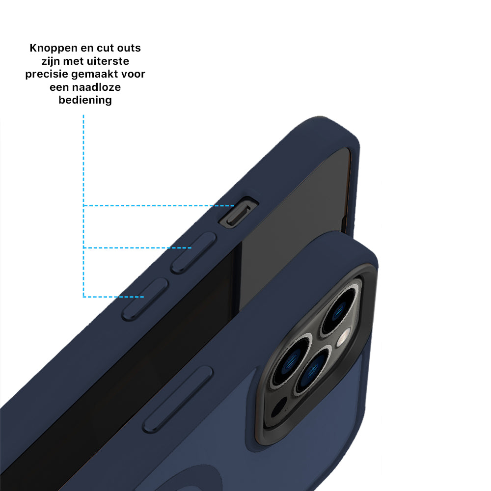 iDenn® hoesje voor iPhone 14 Pro 6,1 inch Transparant Mat Donker Blauw MagSafe