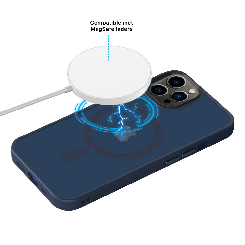 iDenn® hoesje voor iPhone 14 Pro 6,1 inch Transparant Mat Donker Blauw MagSafe