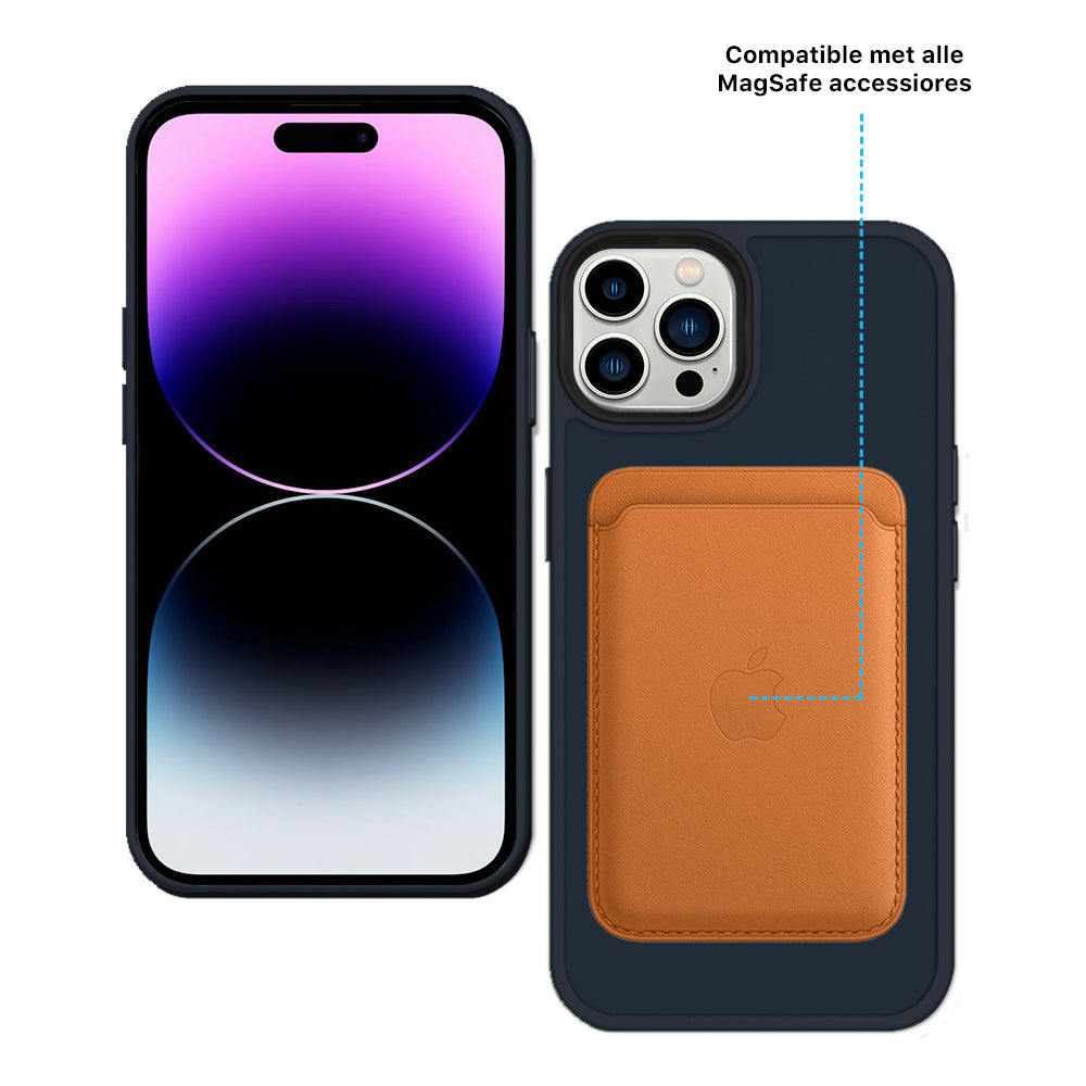iDenn® hoesje voor iPhone 14 Pro 6,1 inch Transparant Mat Donker Blauw MagSafe